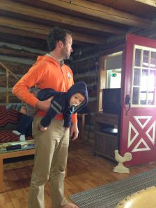 Note how the left hand is free to open doors and move cutlery.