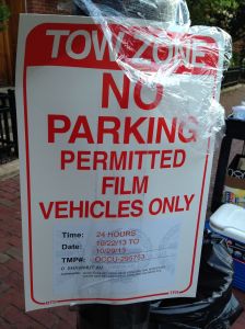 Sometimes parking is only allowed for film vehicles only.